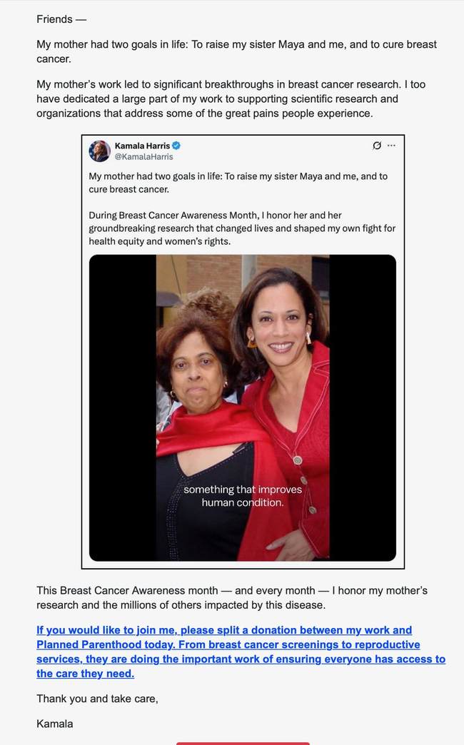 Yuck! Kamala Harris Using Breast Cancer to Raise Money for Herself and Planned Parenthood 2